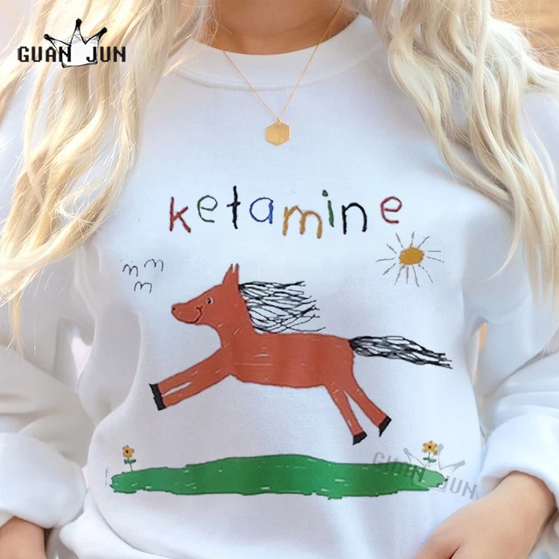 

KETAMINE Vintage Sweatshirts Horse Y2k Graphic Hoodies Women Men Clothing Oversized Hoodie Harajuku Tops Retro Streetwear Mens