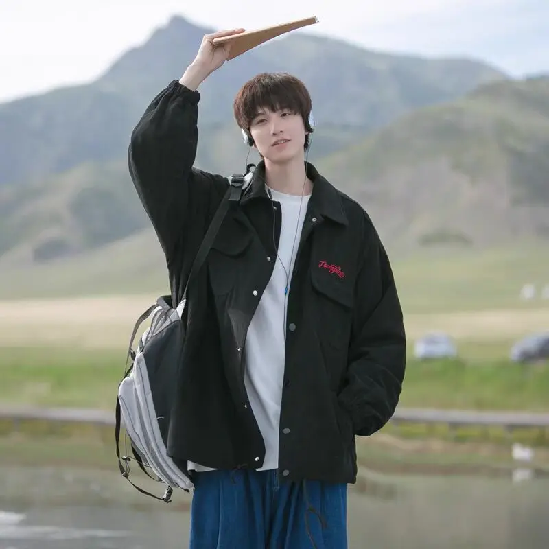 

Japanese Vintage Corduroy Jacket for Men Loose Fit Casual Workwear Style Autumn Outerwear Ins Trendy Streetwear Jacket