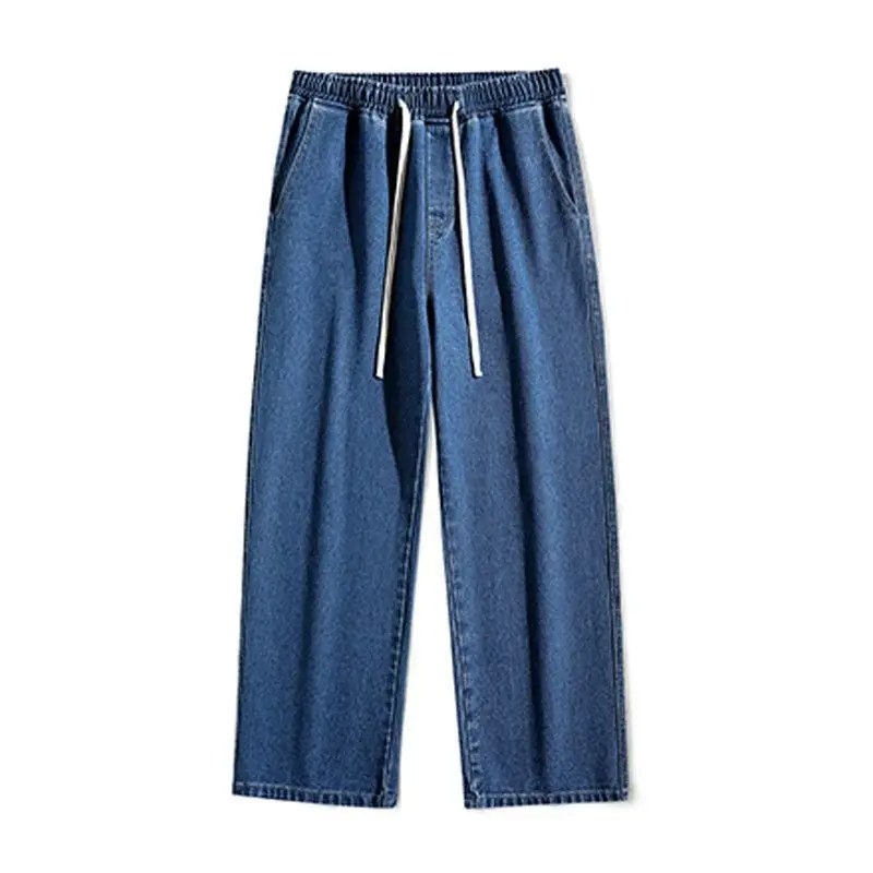 Solid Jeans Men Fashion Loose Straight Casual Pants Soft Denim Man Cowboy Streetwear Hip Hop Trousers Male Spring Summer