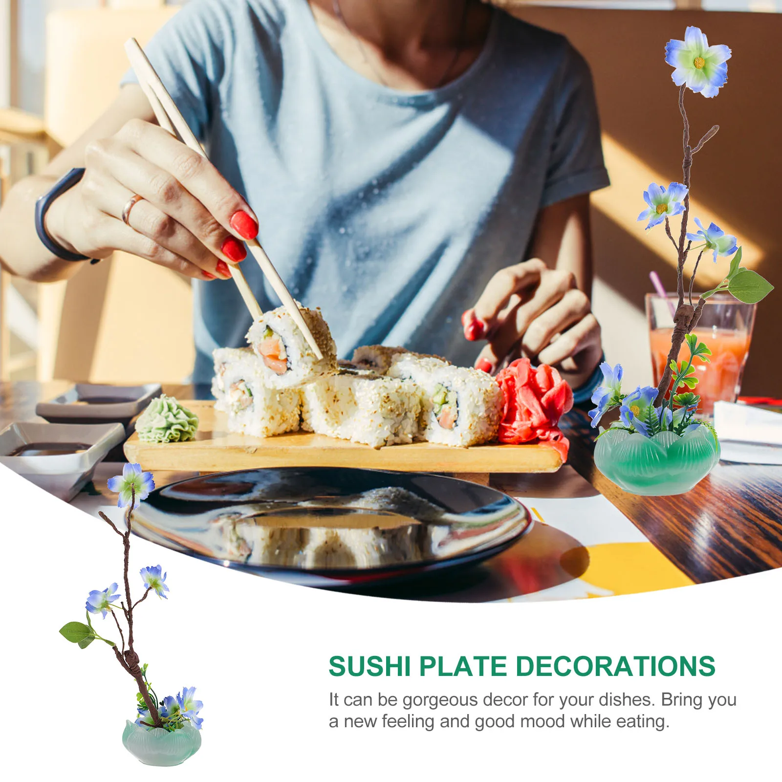 

1pc Sushi Sashimi Decoration Realistic Fake Flower Craft For Japanese Cold Dish Dry Ice Compatible Multi-Use Artificial Plants