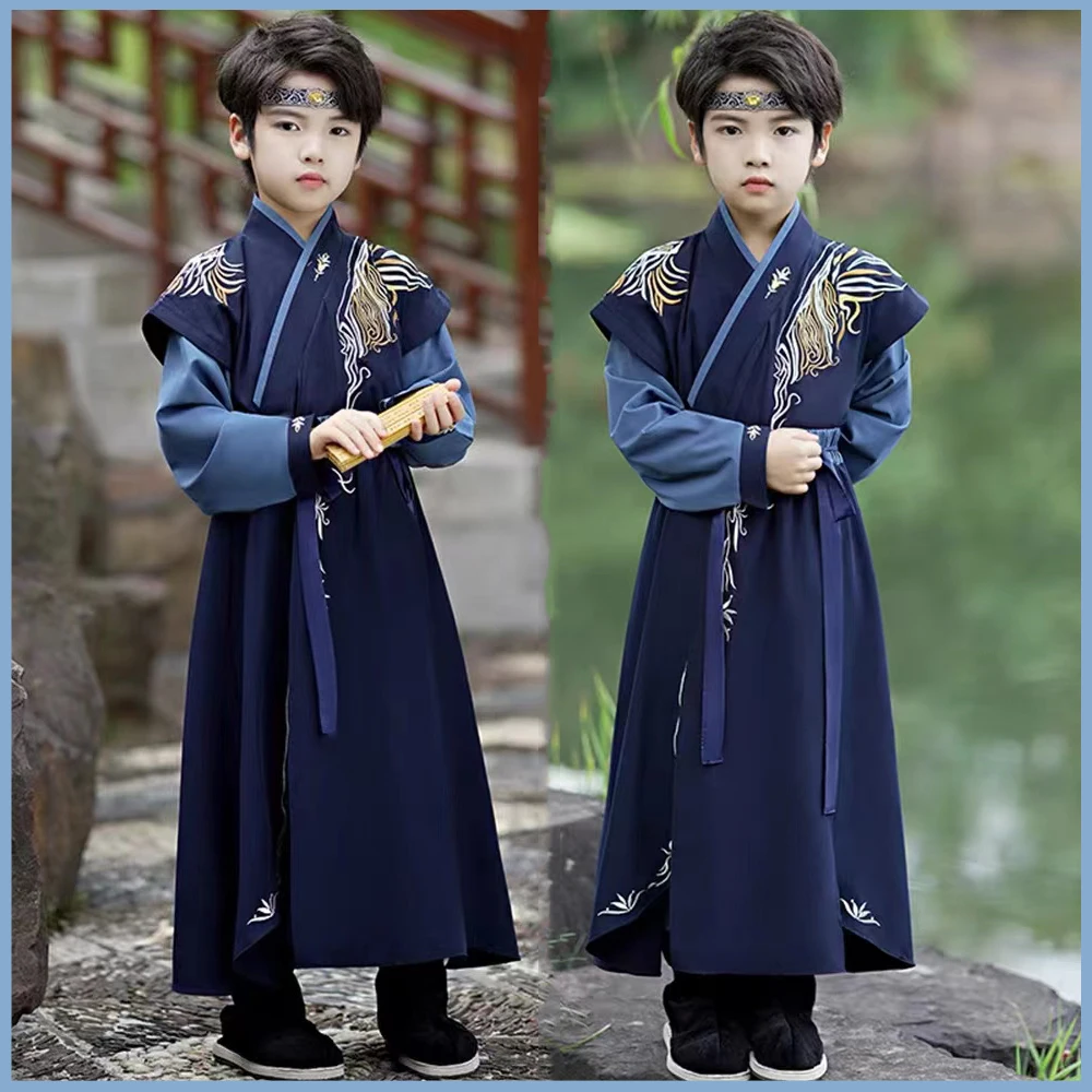 

2023New Chinese Hanfu For Kid Boy Tang Suit Confucius Institute Uniform Chinese New Year Outfit Traditional Cloth Kung Fu