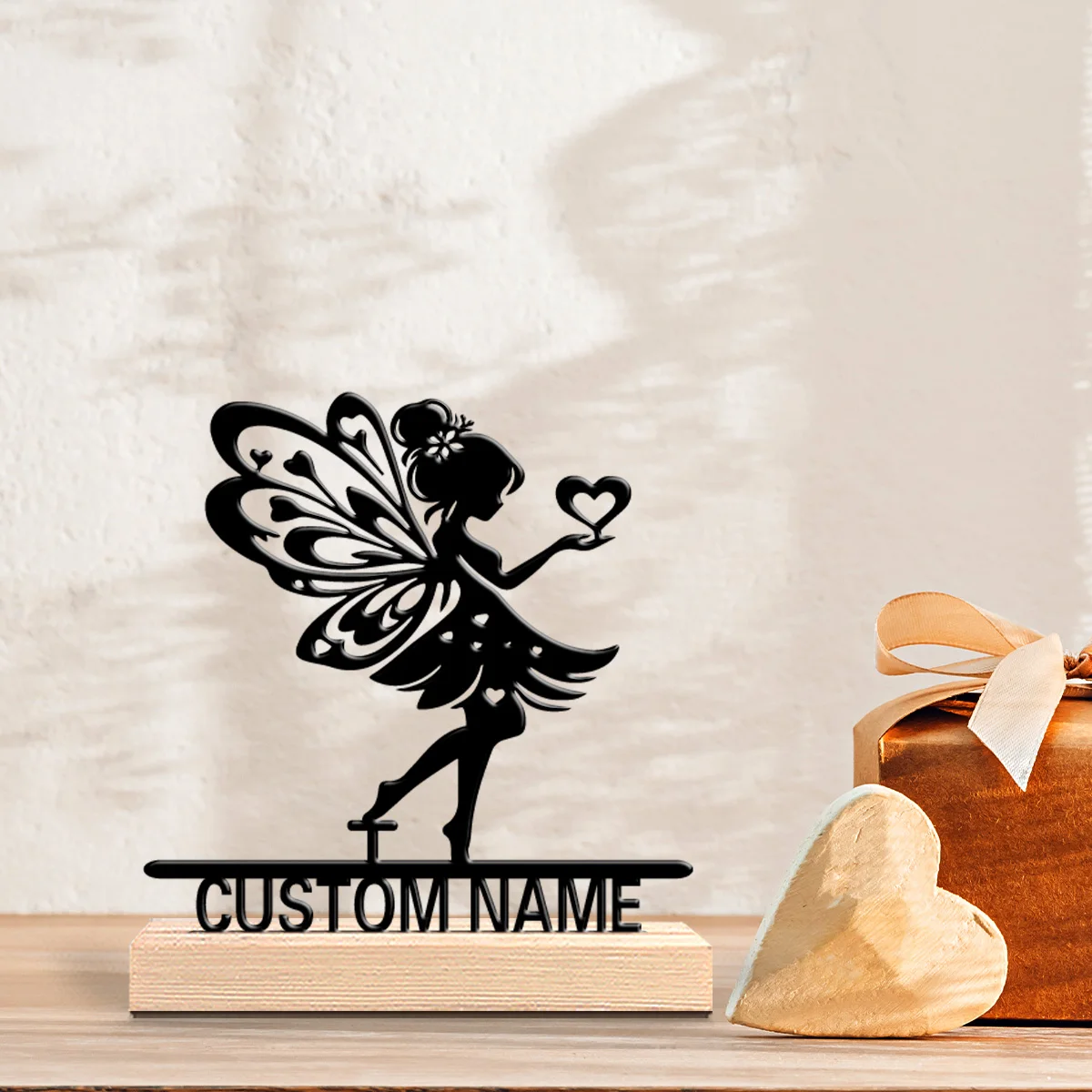 1pc Fashion Personalized Custom Butterfly Spirit Metal Statues Symbolic Desk Decor with Wooden Base Perfect for Art  Anniversary
