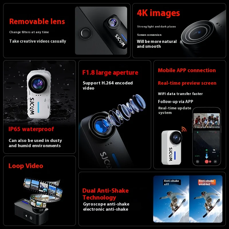 For Sjcam C110 4K High Definition Action Camera Sports Stabilization Waterproof for Motorcycle Bike Drifting Surf Recording