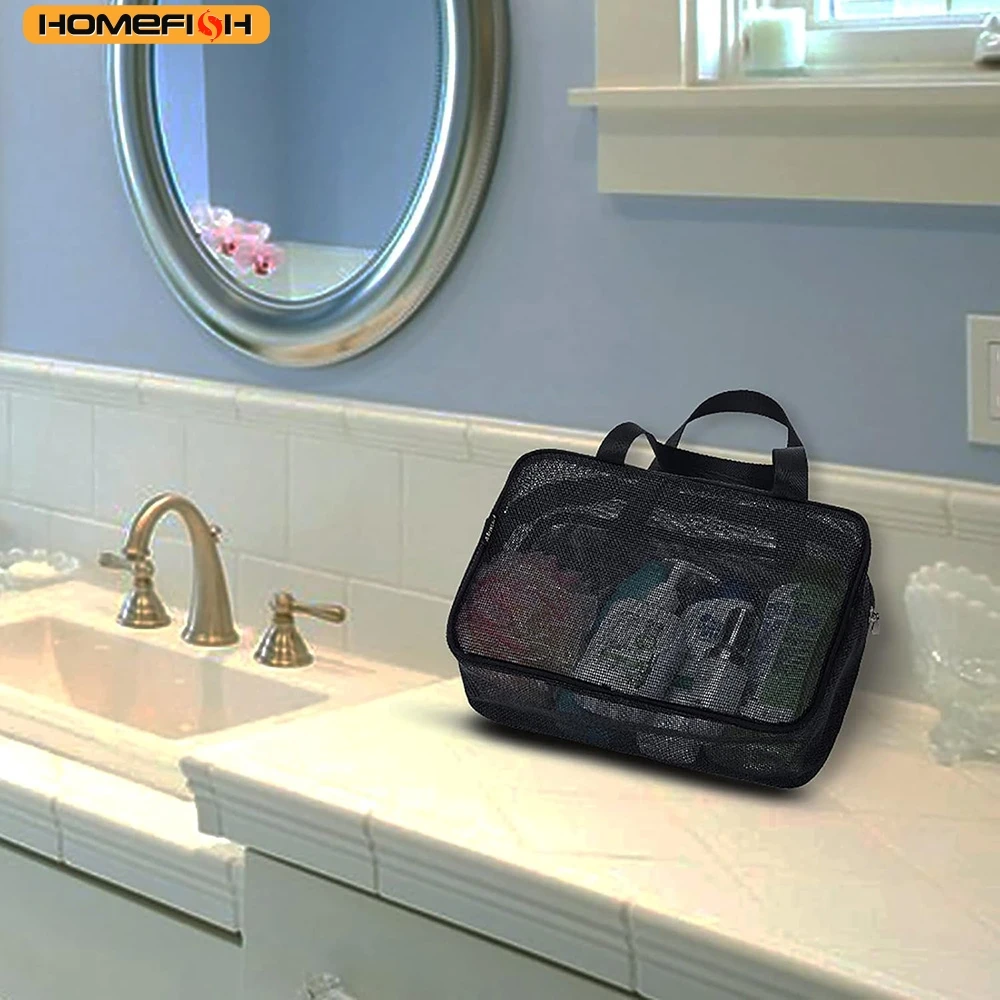 HOMEFISH Large-Capacity Mesh Cosmetic Storage Bag, Portable Multifunctional Toiletry Organizer Tote, Practical Daily Shower
