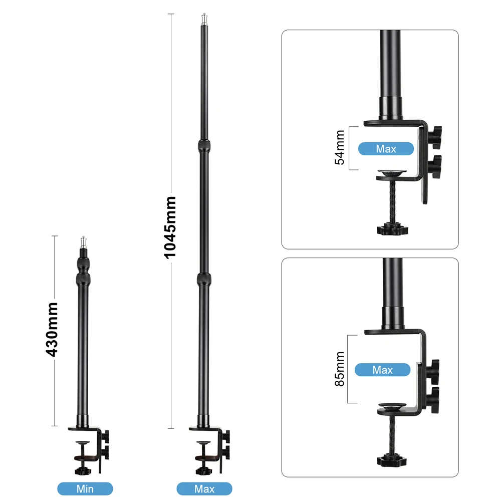 Camera Desk Mount with Auxiliary Holding Boom Arm Overhead Table C-Clamp Stand for Mirrorless Vidoe Light Webcam Live Streaming