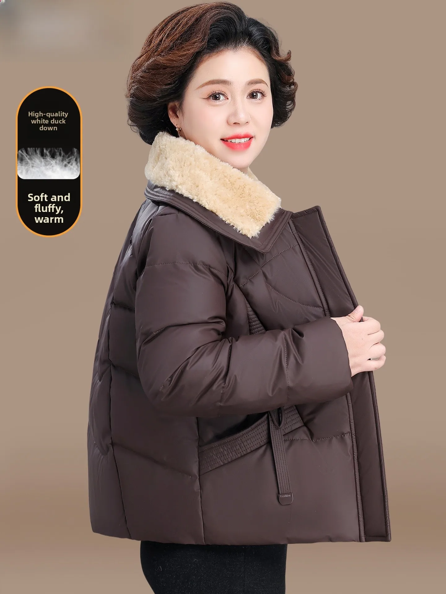 

Зимняя модная короткая пуховая куртка для женщин: теплая, из полиэфирного волокна, с длинными брюками, на молнии, однотонная.