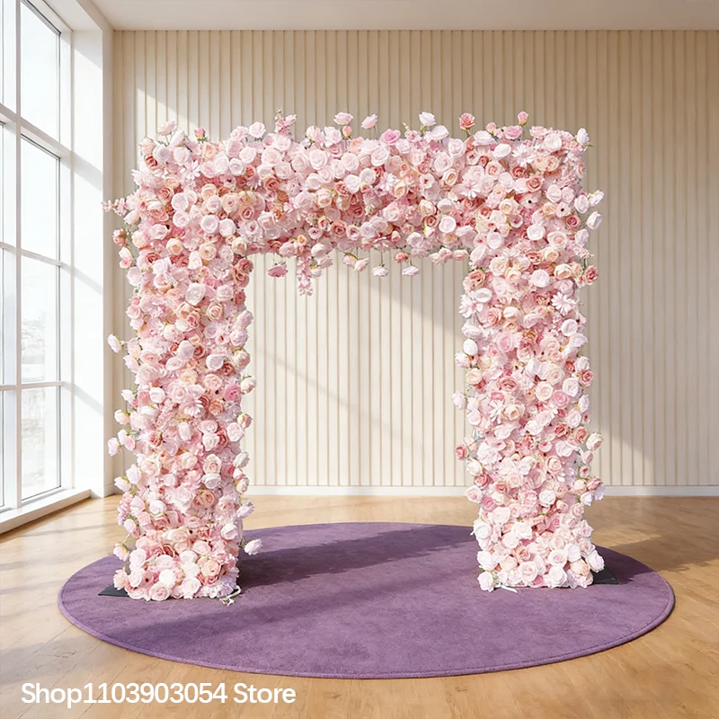 Maßgefertigter Romantischer Rosa Rosen-Blumenreihen-Sofaläufer Blumenarrangement Bogen-Dekoration Outdoor-Hochzeits-Hintergrund Quadratischer Rahmen Party-Requisiten – Detail 4