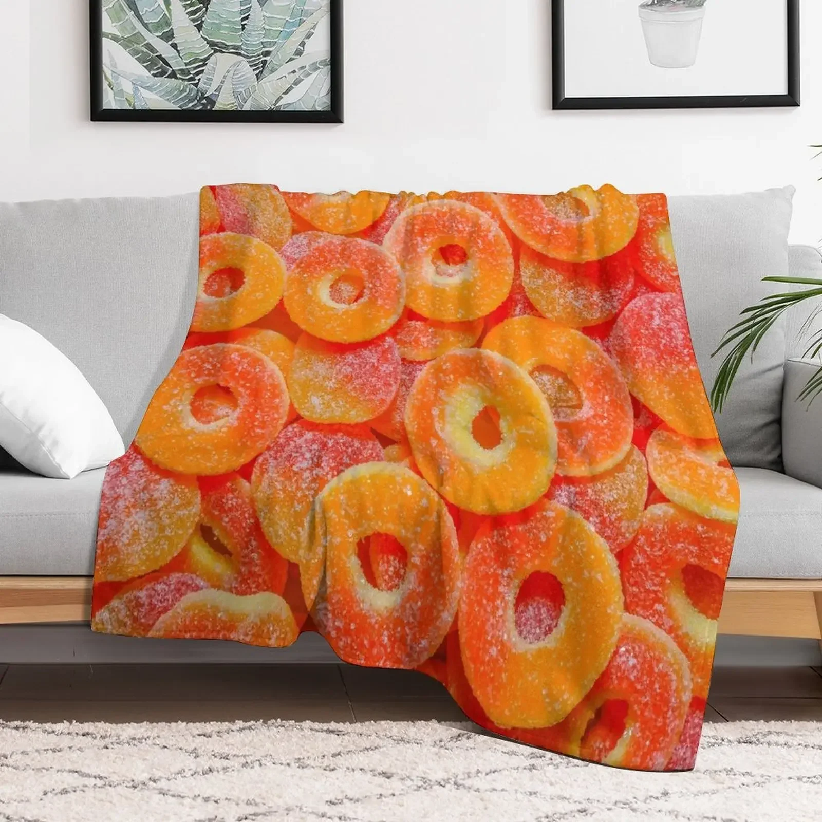 

Sour Peach Slices and Rings Gummy Candy Photograph Throw Blanket Luxury Thicken Sofas Extra Large Throw Blankets