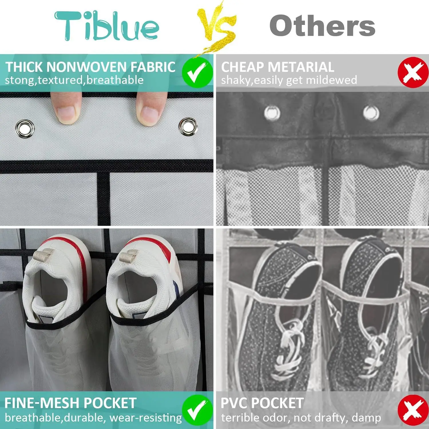 Over The Door Shoe Rack with 24 Large Mesh Pockets Hanging Shoe Organizer for Closet Hanging Shoe Rack Holder Hanger