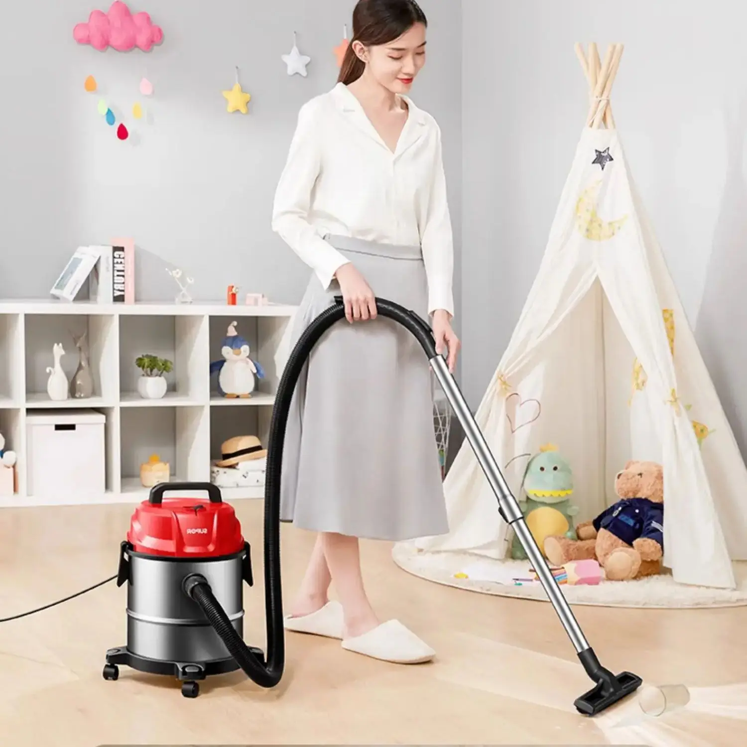 Vacuum cleaner barrel type large suction industrial household beauty seam special high power dust type all-in-one machine
