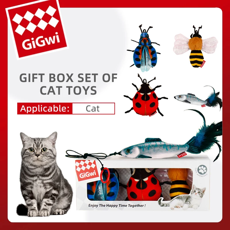 GiGwi Cats Gift Set Feather Toys Flying Dance Series Pets Simulated Fish Toy Cat Teaser Stick Interactive Pet Supplies