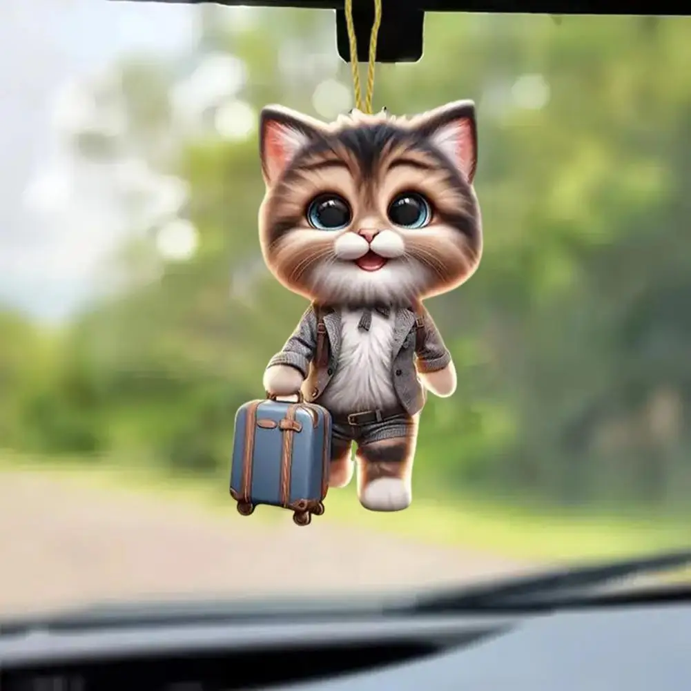 

Car Hanging Ornament Cartoon Style Pendant Adorable Cat Lover's Christmas Tree Decor Set Acrylic Kitten Ornaments for Rearview