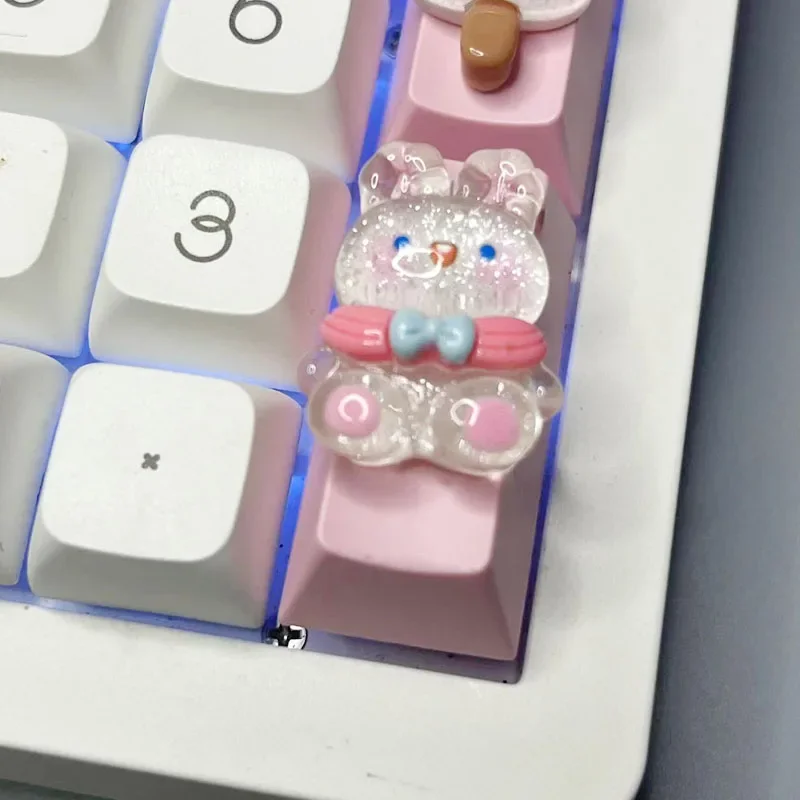 Hand Customized Ice Transparent BowLight Transparent Keycap Cute ESC Rabbit Cross Shaft Mechanical Keyboard Keycap