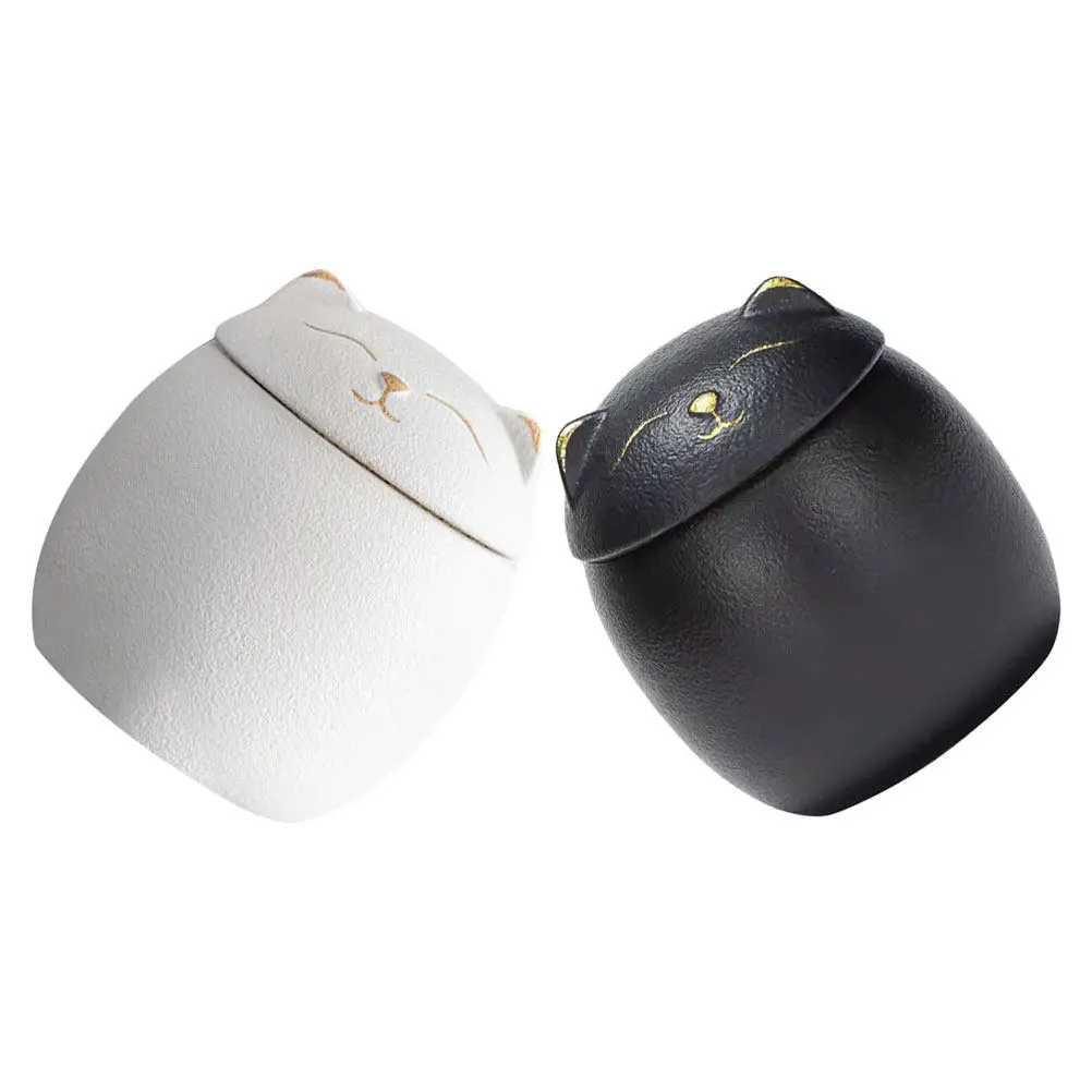 2Pcs Ceramic Cat Shaped Tea Storage Jar Airtight Freshness Preserving Container for Loose Tea Coffee Sugar Versatile Kitchen