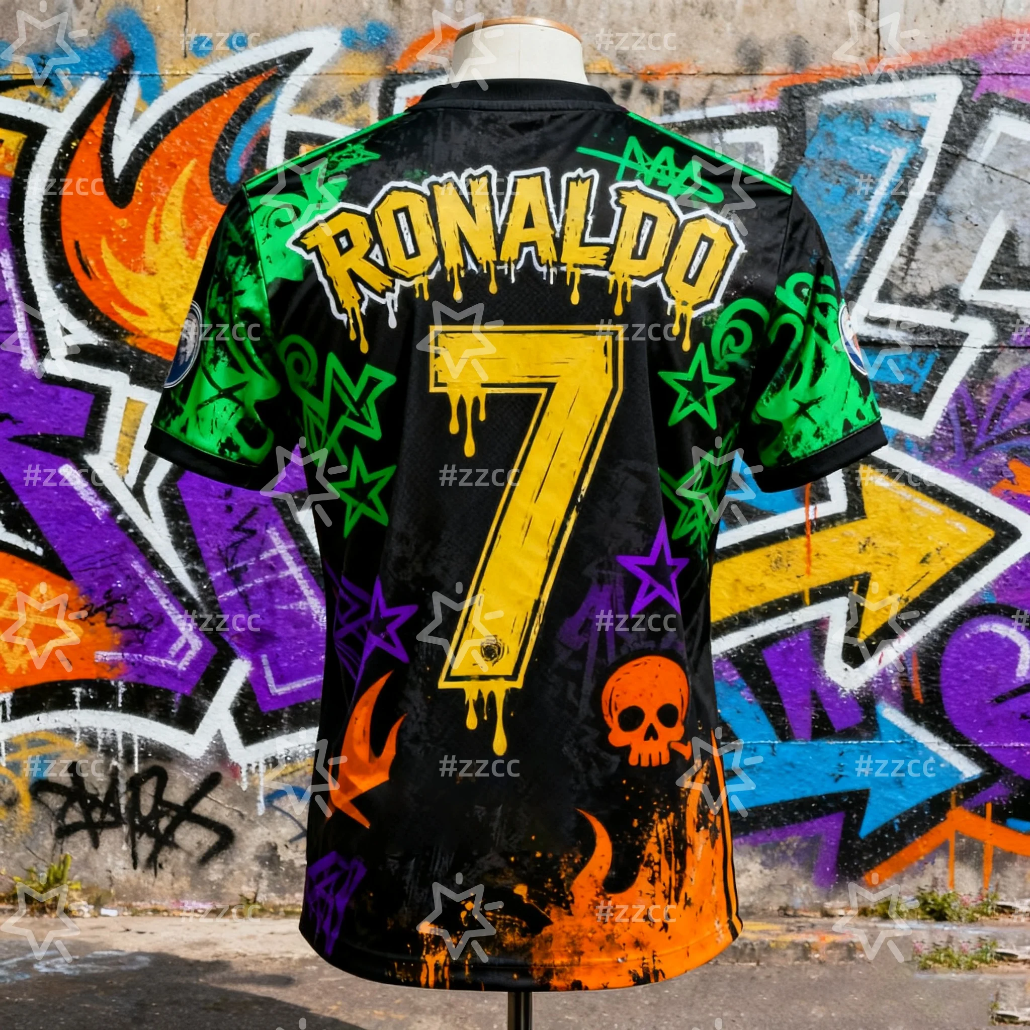 رونالدو جرافيتي جيرسي كرة القدم جيرسي رقم. 7 ثلاثية الأبعاد الطباعة الخريف الرياضة الجافة بسرعة تي شيرت رجالي ملابس الأطفال المحملة Y2k امرأة #1