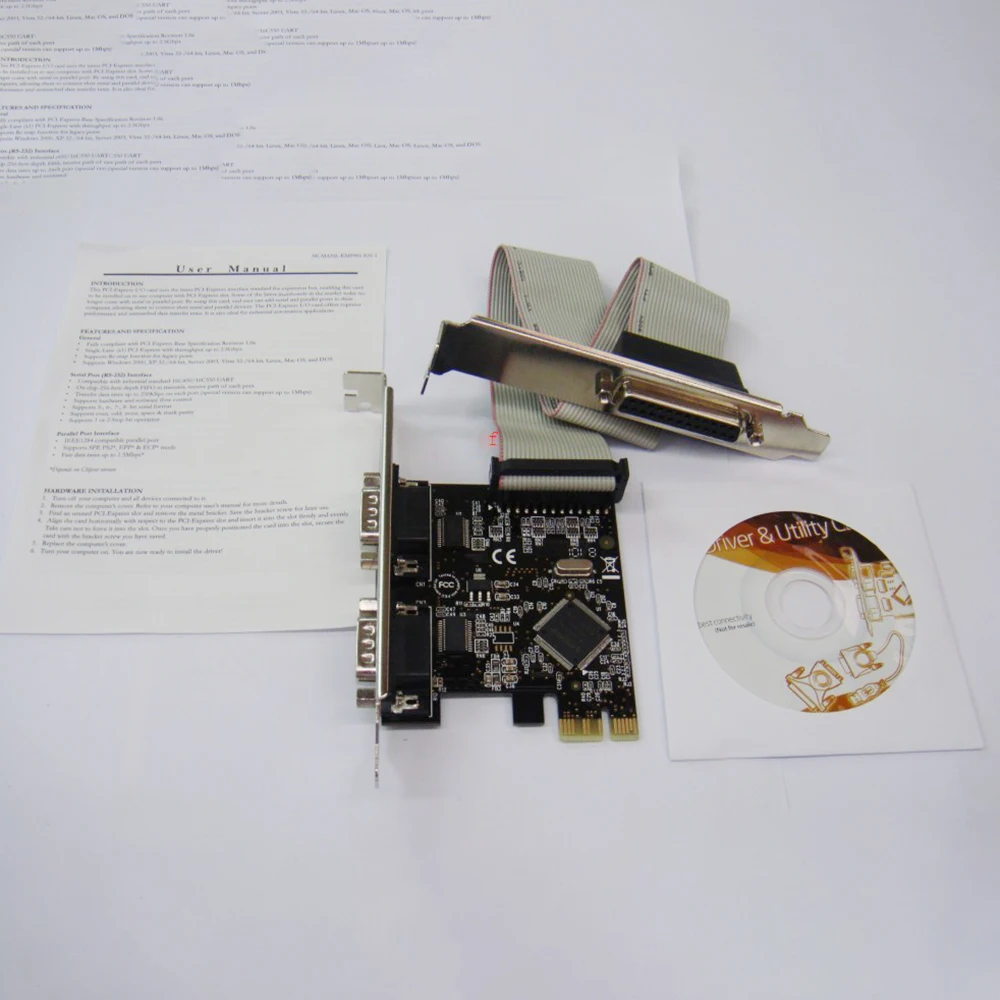 Untuk Syba Serial/Kartu Paralel Dua Serial (DB9) + 1 Paralel (DB25) PCI-e x1