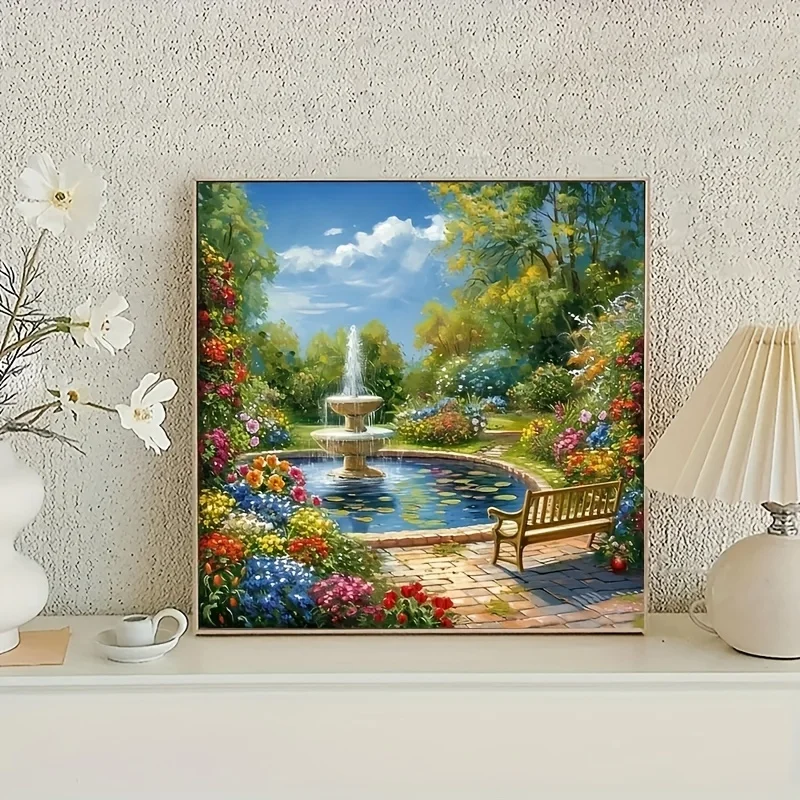 

500/1024PCS Jigsaw Puzzles Garden Fountain Bench Puzzle Modern Home Decor Suitable for Beginners Leisure and Entertainment