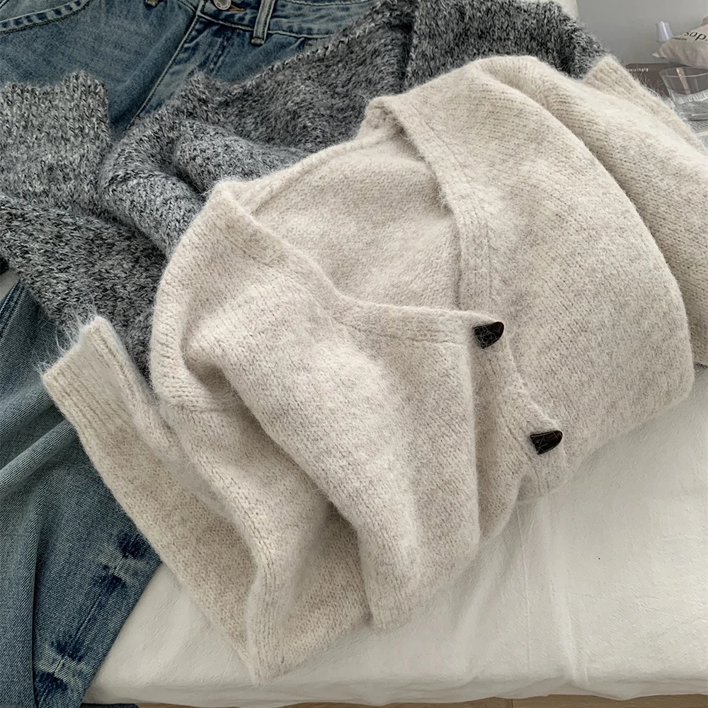 Elegant Sweater Cardigan Women Autumn Winter Solid Single Breasted Soft Warm Sweaters Outerwear V-Neck Casual All-Match Knit Top