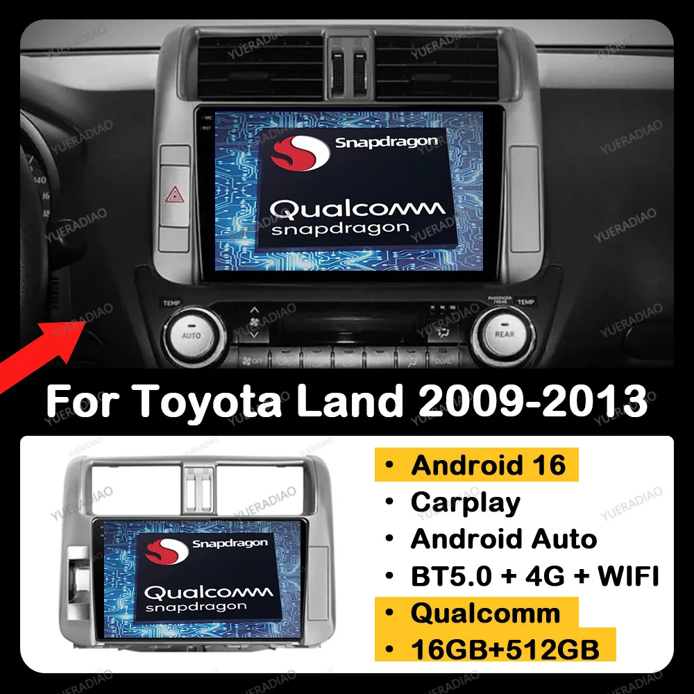 

Android 16 Carplay Auto For Toyota Land Cruiser Prado 150 2009 - 2013 GPS NAVI 4G LTE 5G WIFI 2DIN Multimedia Video Player QLED