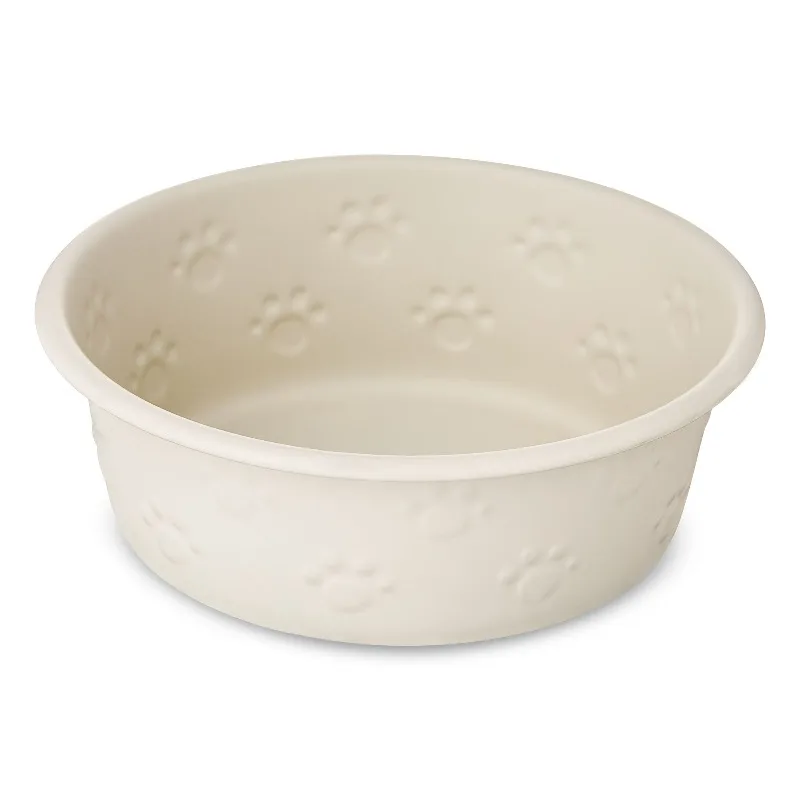 Small Stainless Steel Embossed Dog Bowl, Off-White Paws