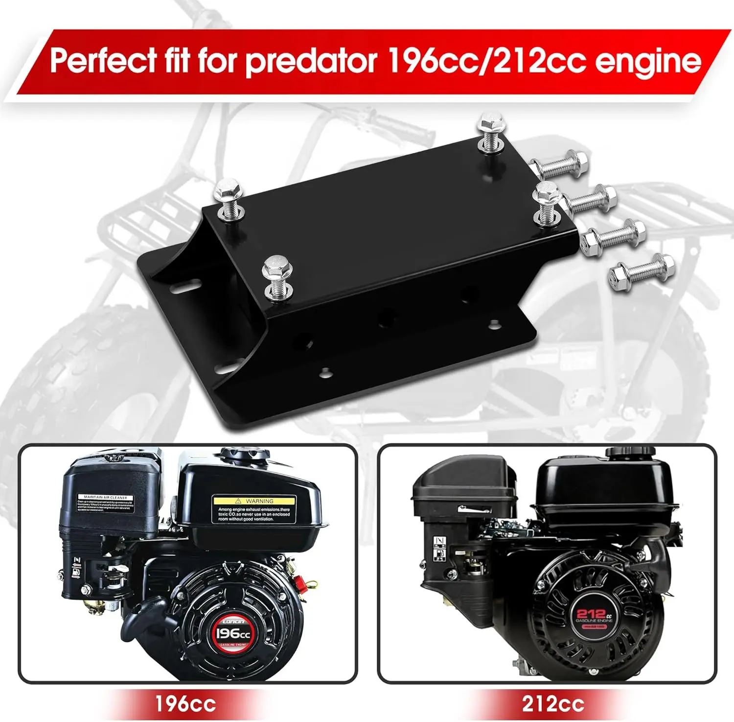 

Черная универсальная монтажная пластина двигателя с динамометрическим преобразователем для двигателей 196cc/212cc на мини-велосипедах Coleman