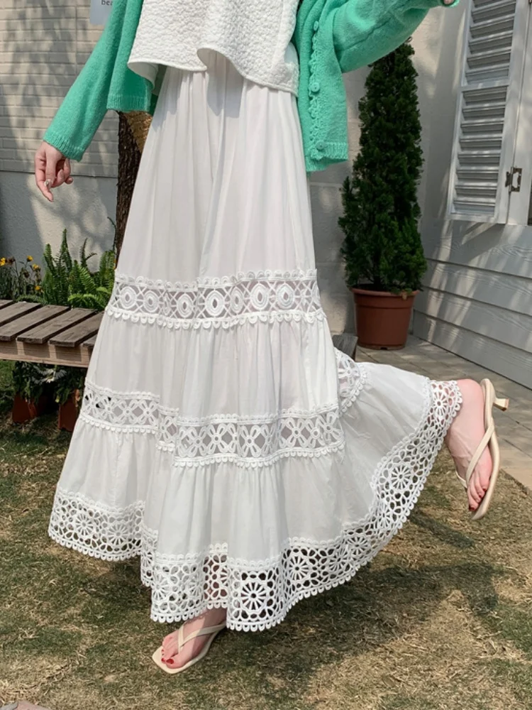 SMTHMA ハイエンドデザインレース中空ハイウエストロングスカート女性の春夏新作甘いミッドレングス Ccake スカート