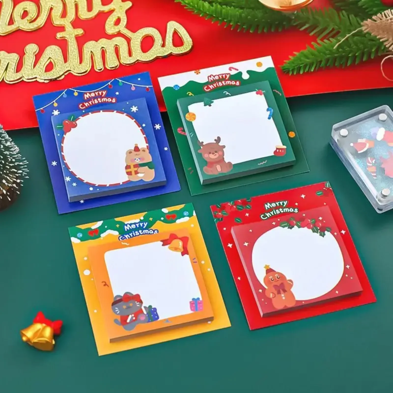 4 Pcs Adhesive Kawaii Christmas Sticky Notes Notepad Memo Pad Stationery Sticker