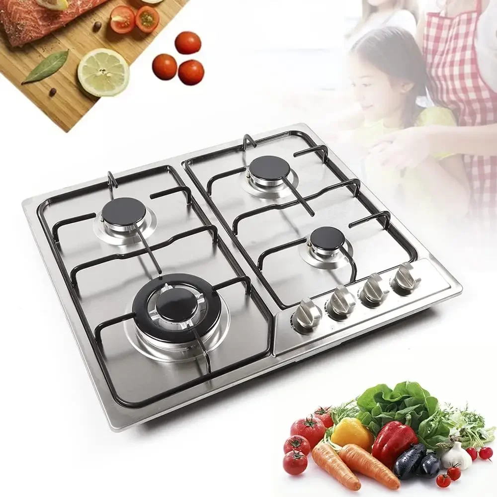 Burners Cooktop Built-In Stoves,Stainless Steel Natural Gas/LPG Gas Hob Conversion Kit,Stainless Steel Surface and Cast Iron Gra