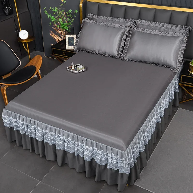 

Luxury Summer Bed Skirt Style Lace Mat Breathable Soft European Style Bedding Set for Bedroom Dorm Room Machine Washable