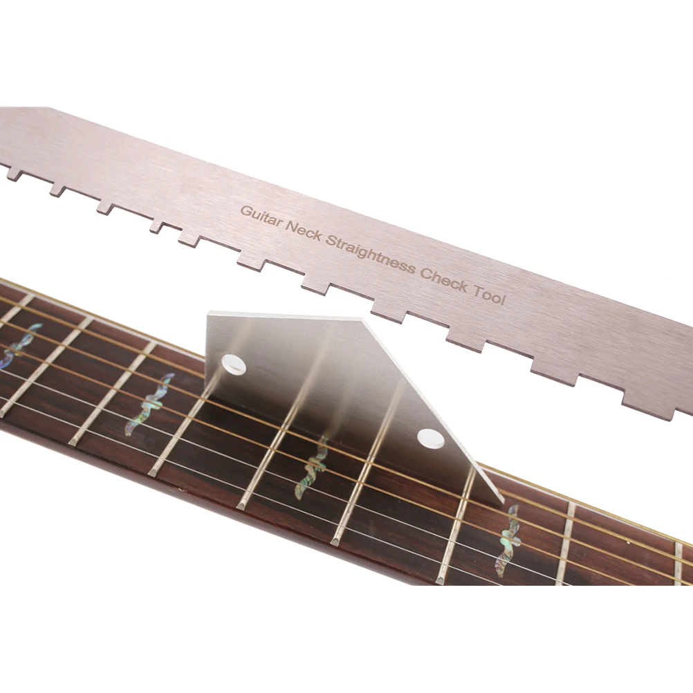 

2 Pcs Guitar Neck Ruler Leveling Fret Luthier Tool Electric Rocker Silver Notched Straight