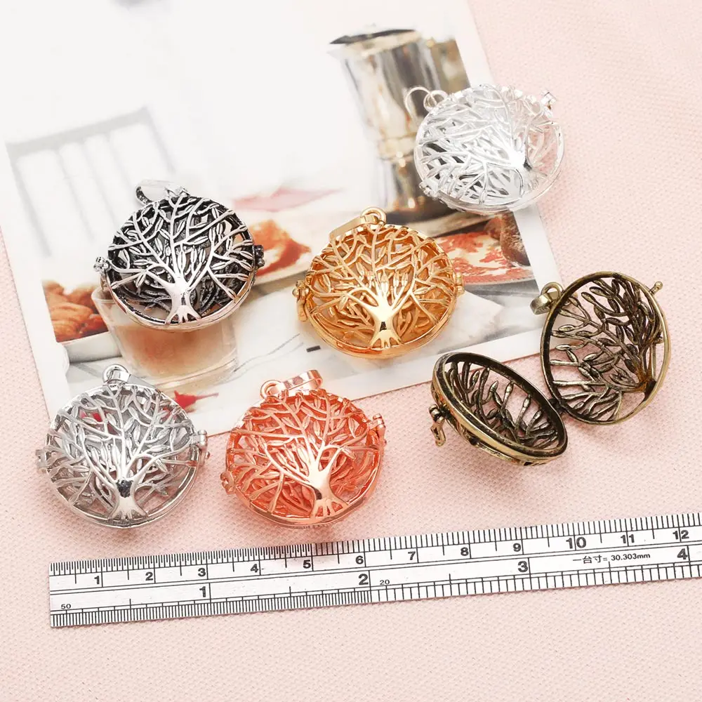 OCESRIO Vintage Tree of Life Harmony Ball Chime Bola Necklace Pendant for Pregnancy Copper Gold Plated Wishing Ball pdtb342