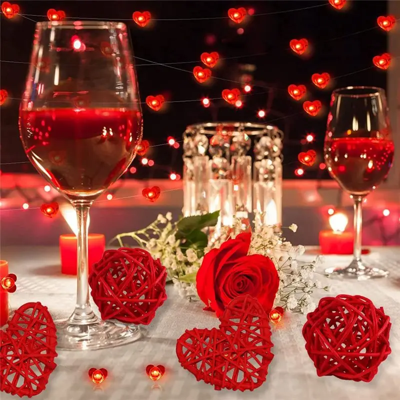 

BHBL 32Pcs 2 Inch Valentine'S Day Heart Shape & Round Rattan Balls Decorative Wedding Wicker Balls Decorations