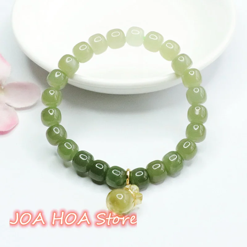 

Natural Hetian Jade Bracelet Citrine Money Bag Road Beads Bangles Jasper Exquisite Jade-Bead Handring Fine Jewellry