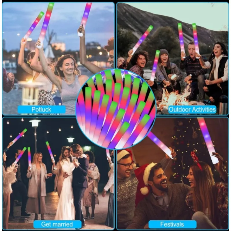 عصي توهج إسفنجية ملونة LED أنابيب يهتف مضيئة لأعياد الميلاد وحفلات الزفاف وأعياد الميلاد والهالوين مستلزمات ديكور حفلات الأطفال تتوهج في لعبة داكنة