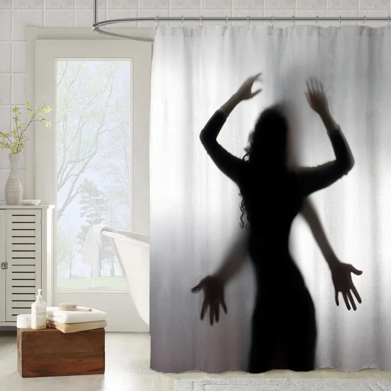 Sexy fuzzy back bathroom shower curtain polyester Digital HD printing waterproof shower curtain