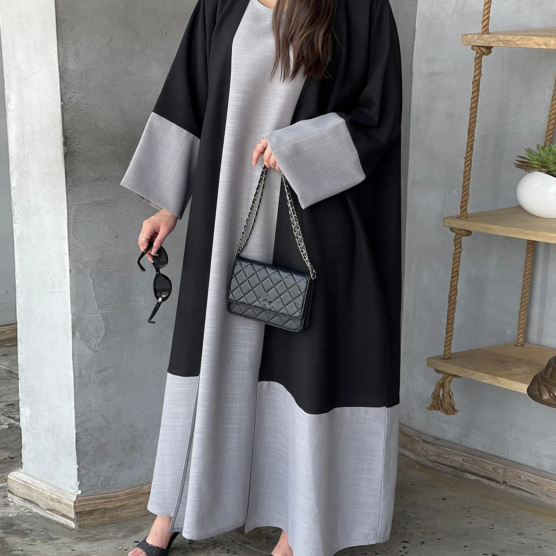 

Open Abaya Women Muslim Kimono Inner Maxi Dress 2 Pieces Set Turkey Dubai Kaftan Arab Robe Isalm Caftan Jalabiya Long Coat