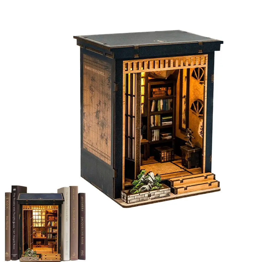 

DIY книжный уголок комплект DIY миниатюрный комплект дома модель здания детский подарок на день рождения ручной работы Рождественский подарок книжная полка комната