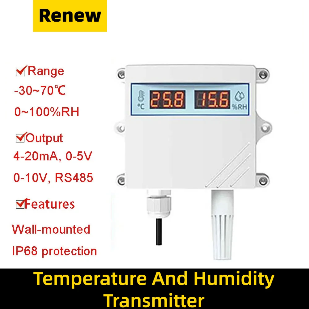 

High-precision Temperature And Humidity Transmitter Sensor Rs485 Wireless Wall-mounted Industrial 0-5v 0-10v 4-20ma