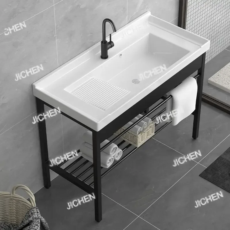 HSWaschepool met wasbord Groot zwembad Wastafel Balkon Wastafel Keramisch geïntegreerde wastafelbeugel Roestvrij staal