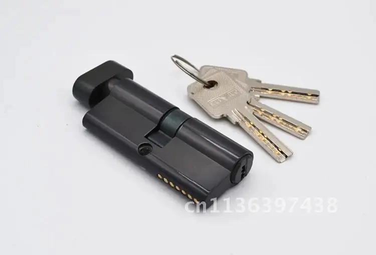 Anti-Roubo Latão Door Lock Cylinder, Botões de segurança doméstica, Cromado Preto com 3 Chaves De Computador De Latão, 70mm