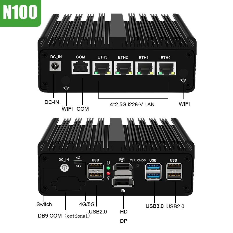 12th Gen N100 N150 Firewall Mini PC HD DP Soft Router 4x 2.5G i226 LAN NVMe Industrial Fanless Computer pfSense PVE ESXi