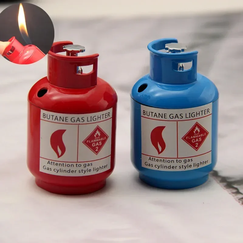 Metal Gas Canister Shaped Butane Gas Lighter Creative Personalized Fun New and Unique Open Flame Lighter for Men's Gift