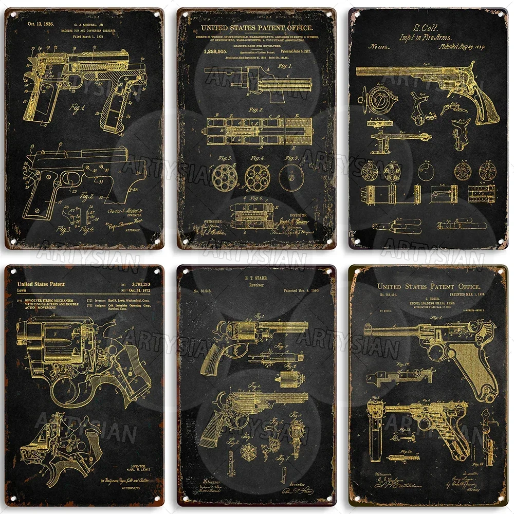 Patent Metal Sign Richard L. Baker Revolver Ruger Sturtevant Machine Gun Stoner Rifle Colt 1911 Pen Pistol Starr Revolver Roland