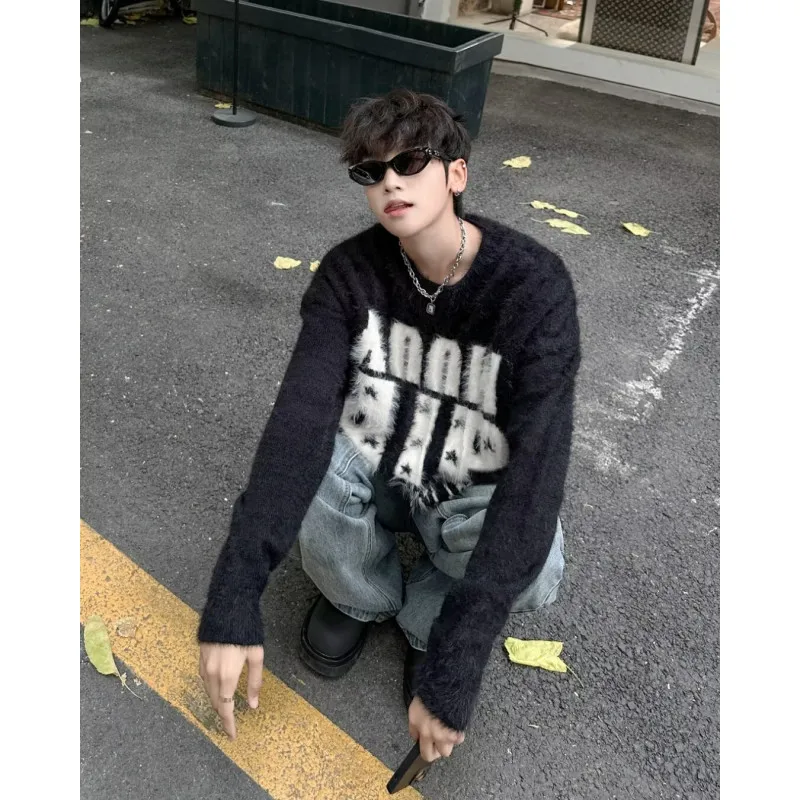 American crewneck sweater men's slouchy casual sweater
