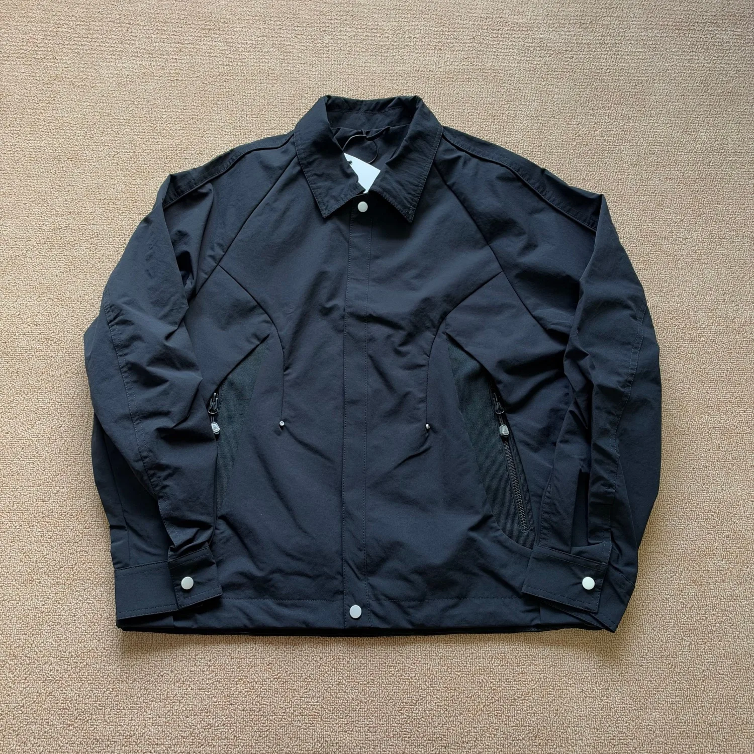 Men's Lapel Off Shoulder Jacket Spring and Autumn Solid Color Multiple Zipper Pockets Loose Casual Work Jacket
