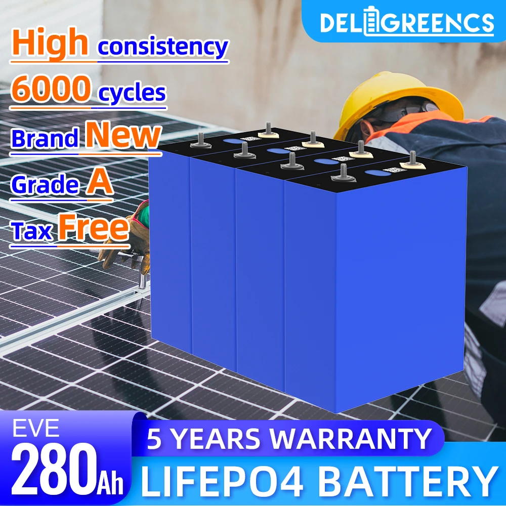 

Lifepo4 EVE 280AH Grade A 6000 Cycles Battery 12V 24V 48V Power Bank Batteries Lifepo4 Prismatic CellsFor Solar Cells