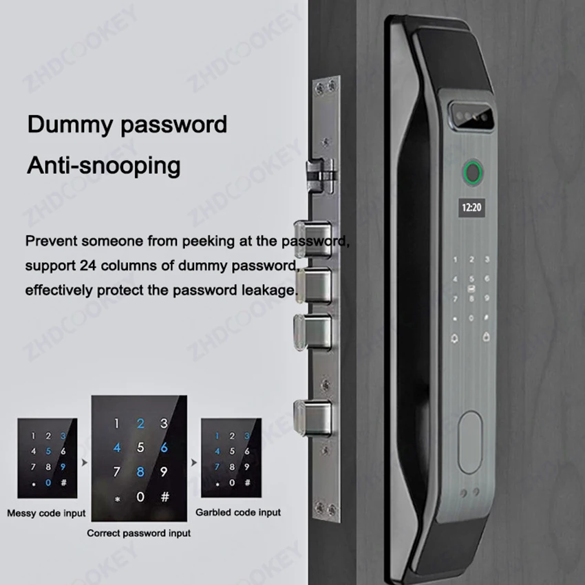 Night Vision 3D Face Recognition Automatical Smart Door Lock with Camera Monitor APP Fingerprint Digital Code Card Mobile Unlock