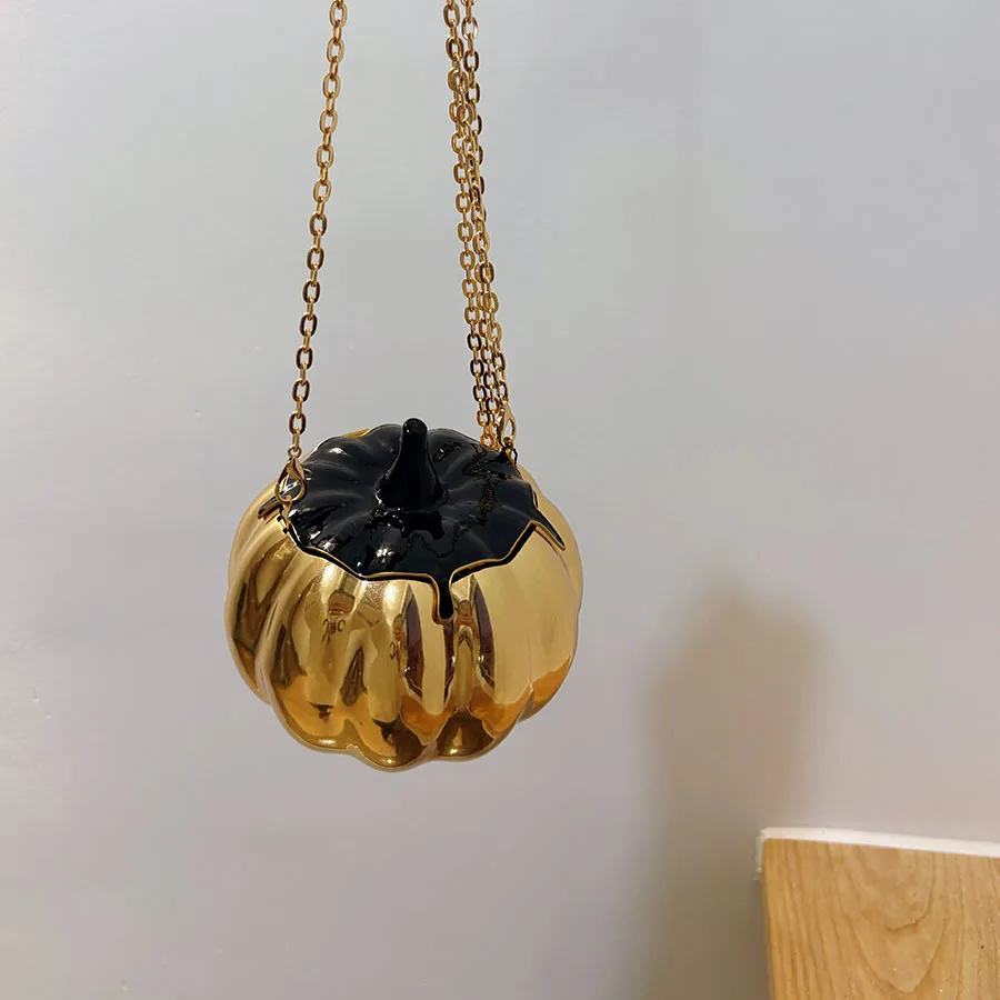 حقيبة صندوق اليقطين الإبداعية ذات الإحساس المعدني اللامع الرائع بتصميم صغير متخصص حقيبة يد حقيبة ساعي البريد