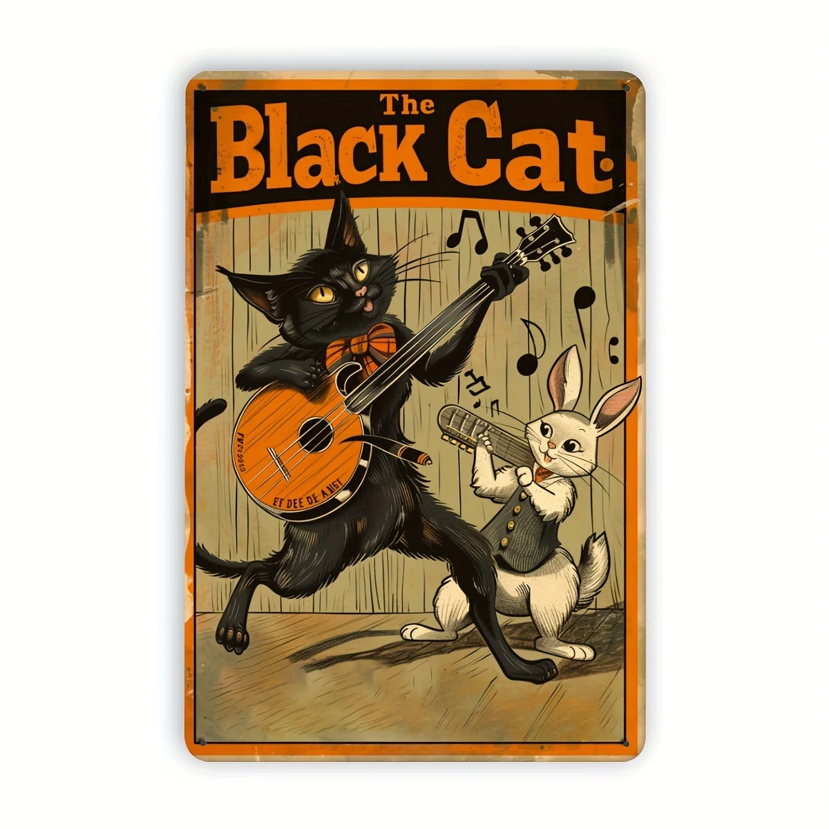 

Винтажная металлическая табличка с изображением кролика, играющего на фортепиано, декоративная подвесная картина для дома и улицы