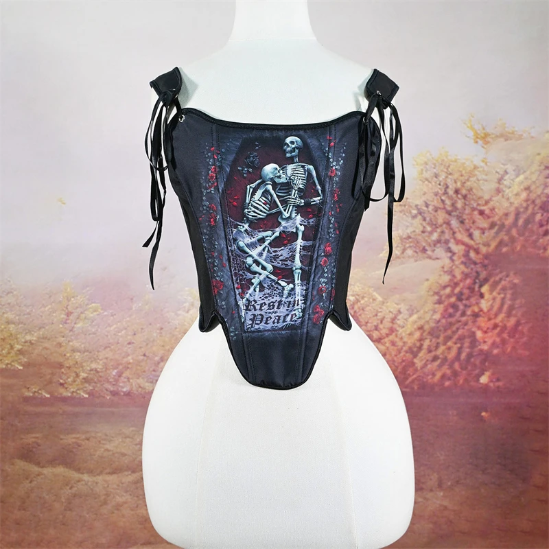 르네상스 여성 타이트 코르셋 뷔스티에 캐미 고딕 보디스 레이스업 본드 쉐이핑 탑 스컬 무대 의상 크롭 베스트 파티용